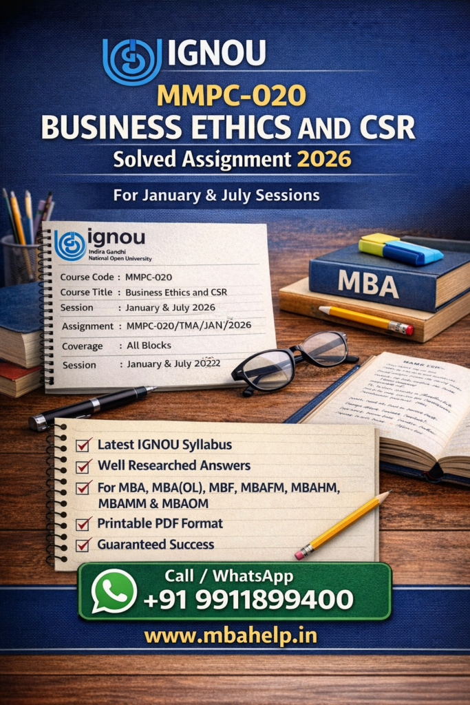 IGNOU MMPC-020 Business Ethics and CSR Solved Assignment 2026