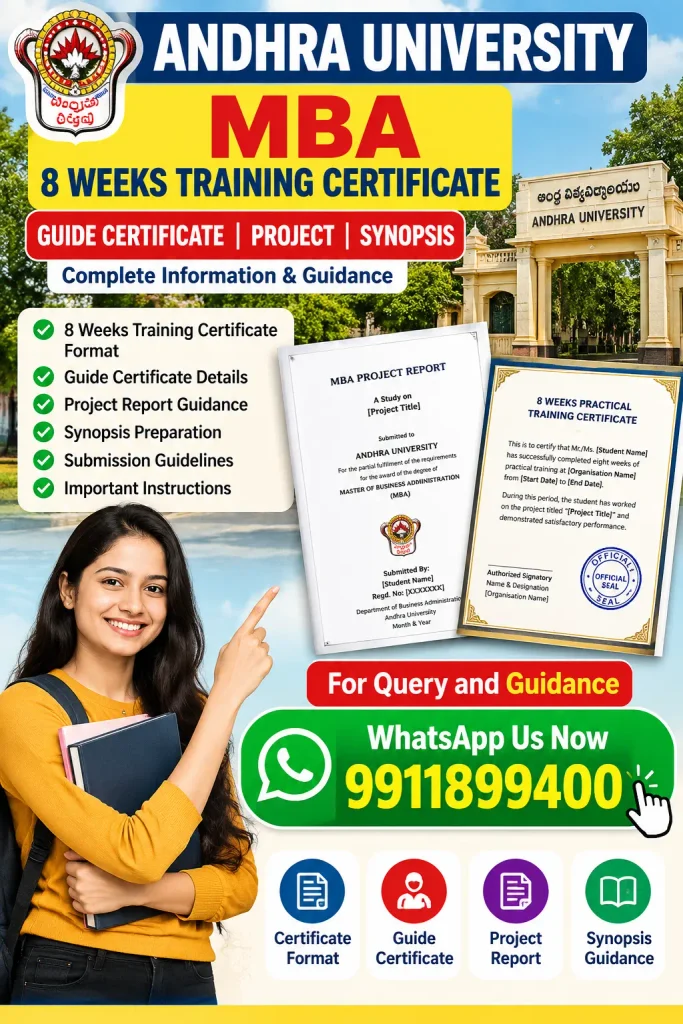Andhra University MBA Project Training Certificate (8 Weeks) and Project Guide Bio Data 2026